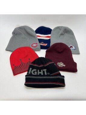 Bundle lot x6 Y2K Sports Beanie Caps Hats NHL / Beer + Sports Winter Clearout